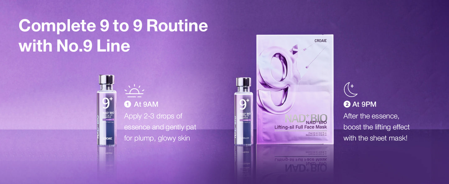 No.9 Essence | NAD+ BIO Lifting-sil Essence | Lifting, Firming, Wrinkles, Fine Lines, Elasticity | Peptides, NAD+ | Serum for Aging, Dull Skin |