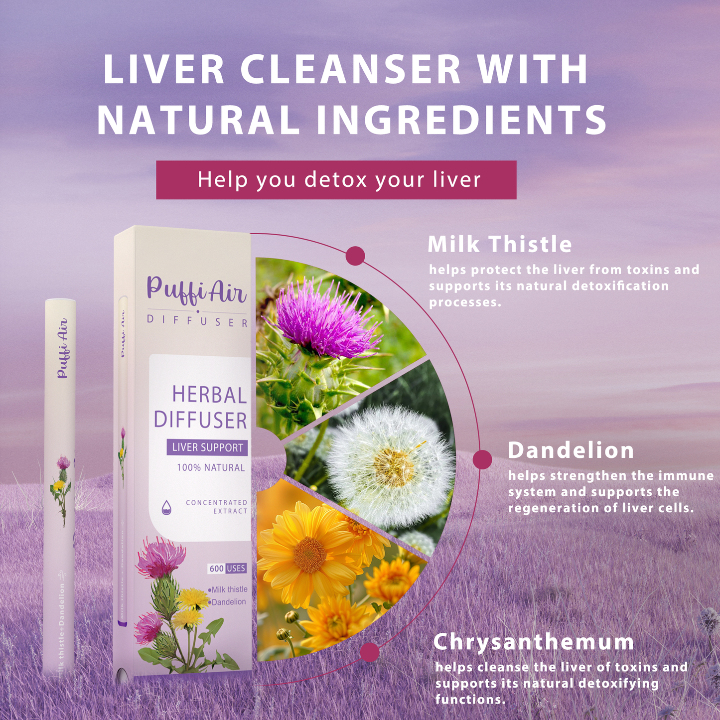 PuffiAir Aroma Diffuser Set – Natural Wellness Kit with Mullein, Milk Thistle & Melatonin Diffusers – 600 Puffs Each