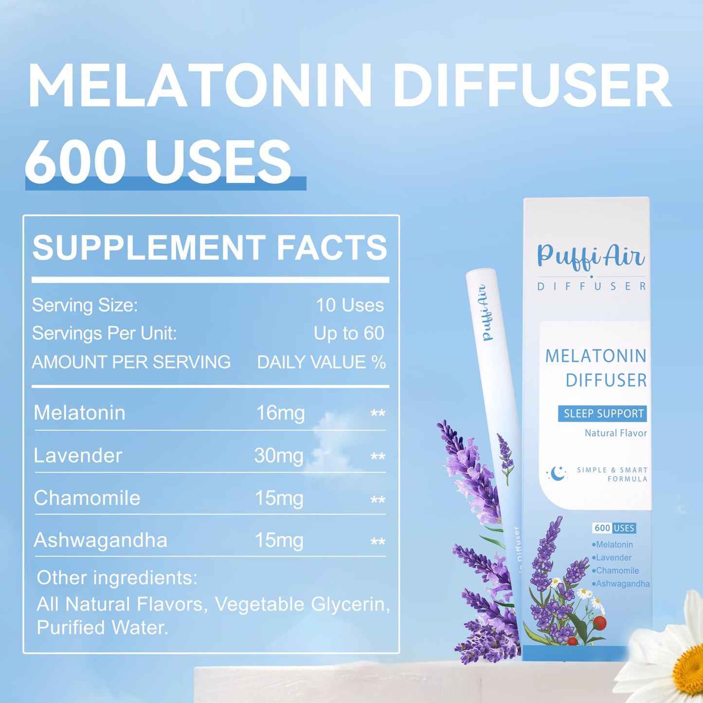 PuffiAir Aroma Diffuser Set – Natural Wellness Kit with Mullein, Milk Thistle & Melatonin Diffusers – 600 Puffs Each
