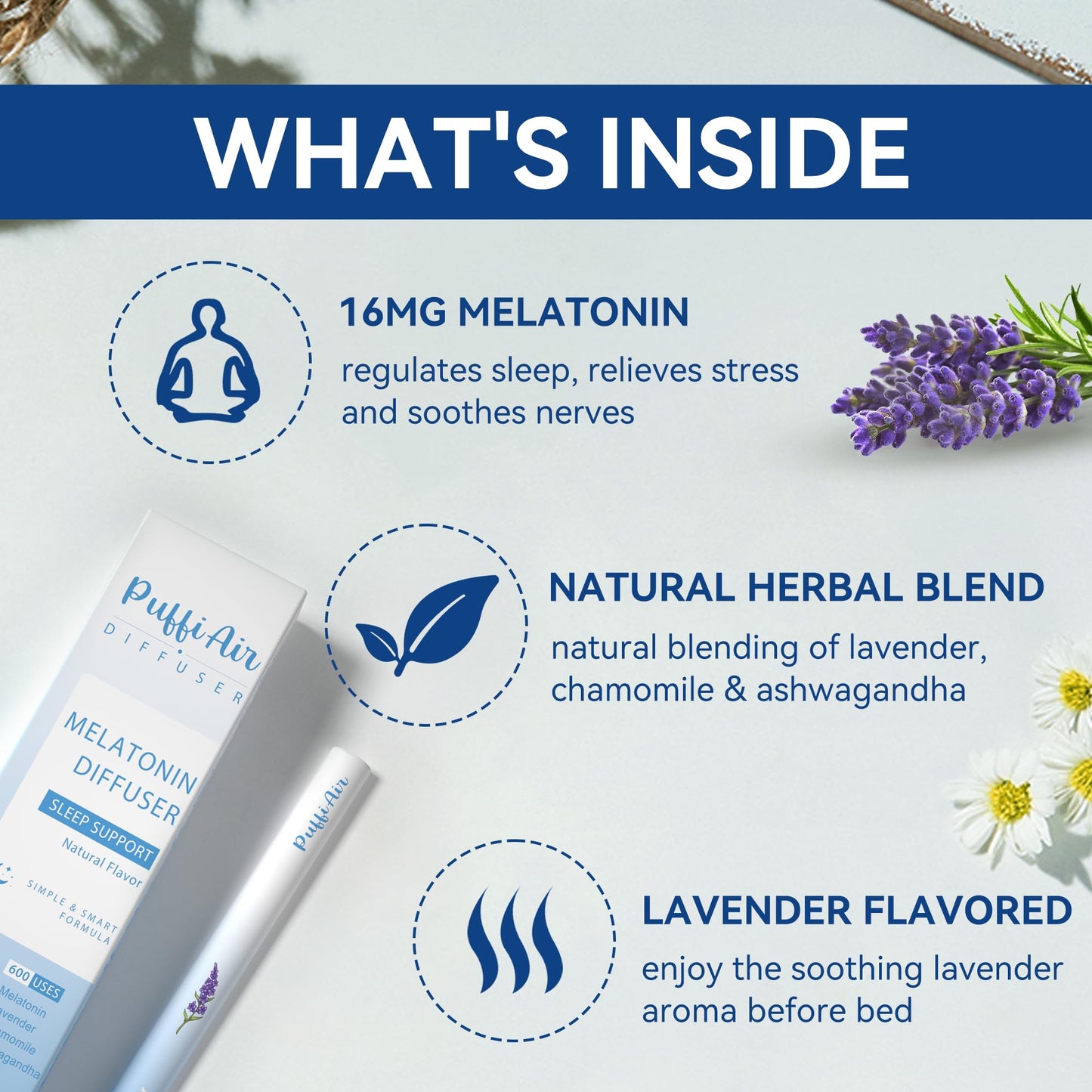 PuffiAir Aroma Diffuser Set – Natural Wellness Kit with Mullein, Milk Thistle & Melatonin Diffusers – 600 Puffs Each